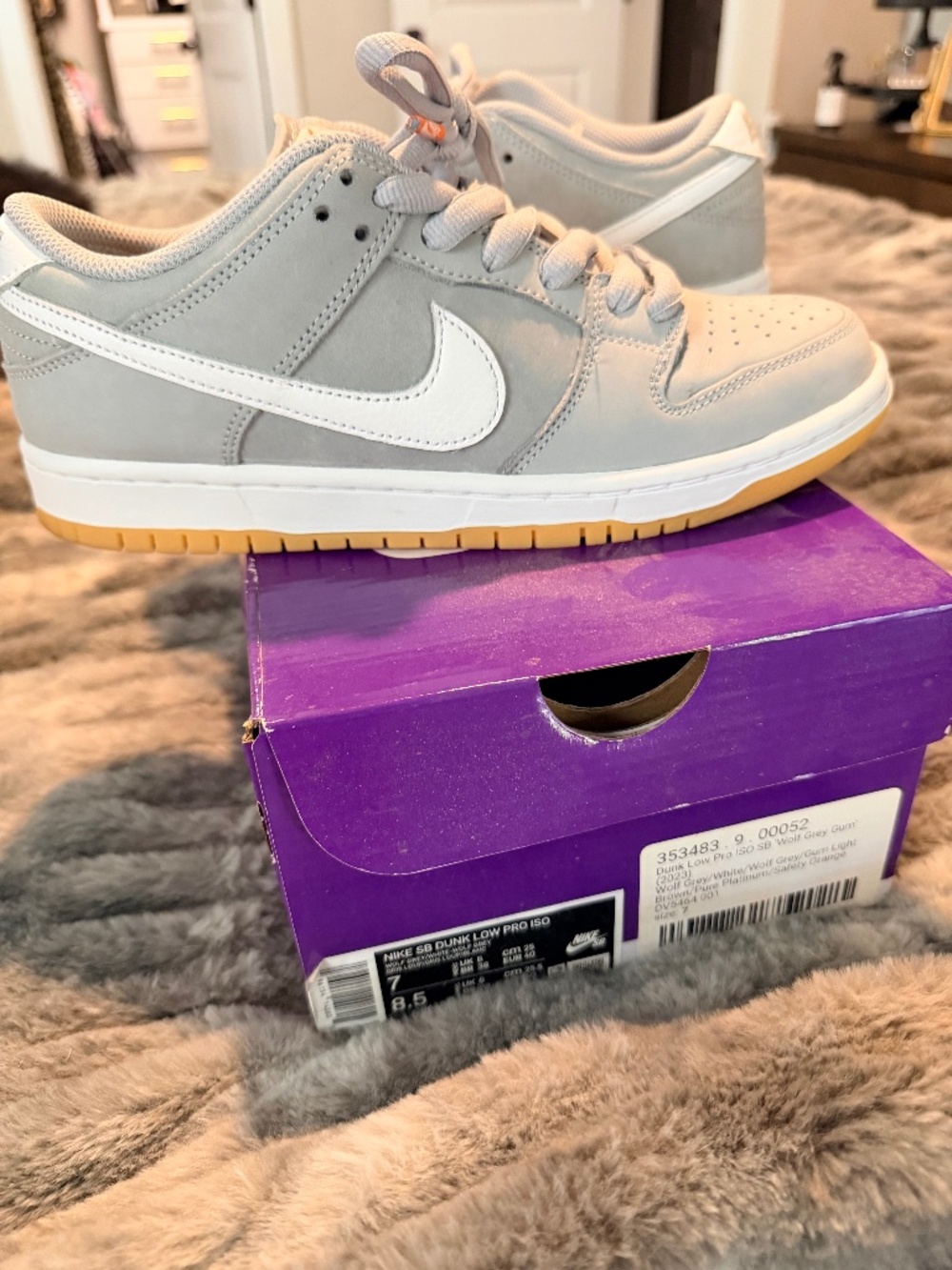 Nike Dunks Low wolf grey/gum sz 8.5 New in Box, NIB NWT